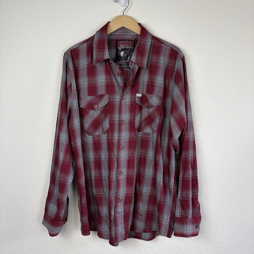 Dixxon Flannel Co Syrah Plaid Button Up Shirt Bamboo Blend Red Gray X-Large XL